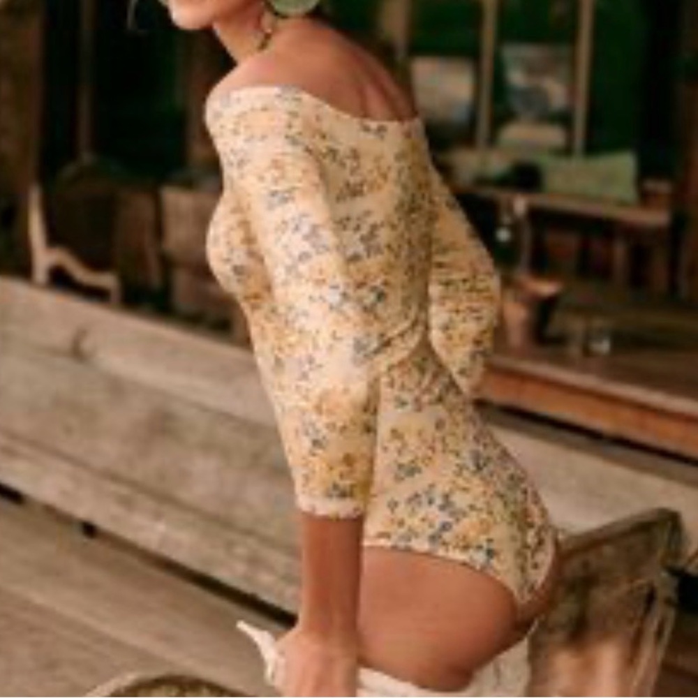 Sezane Floral Bodysuit - Blue and Yellow